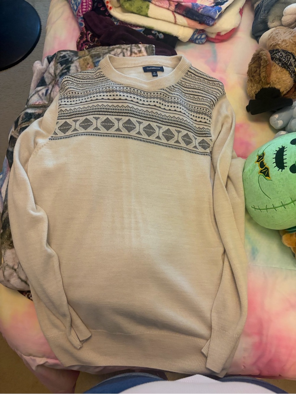 croft & barrow Cream Crewneck Sweater with Fair Isle Yoke